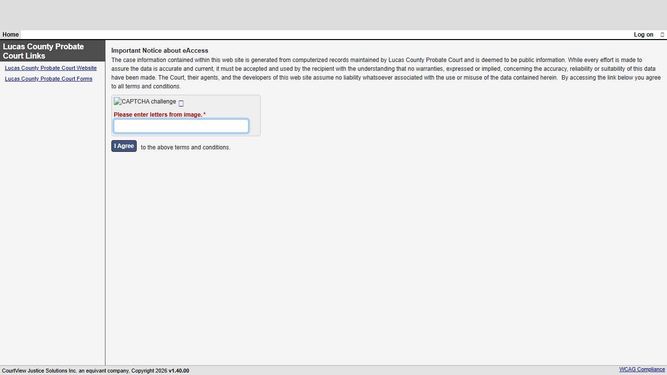 Welcome Page - Lucas County Probate Court eAccess Portal